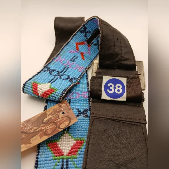 RAJ Beaded Belt - Animal & Flower Designs Sky Blue Multi Color NEW WITH TAGS - Picture 10 of 13